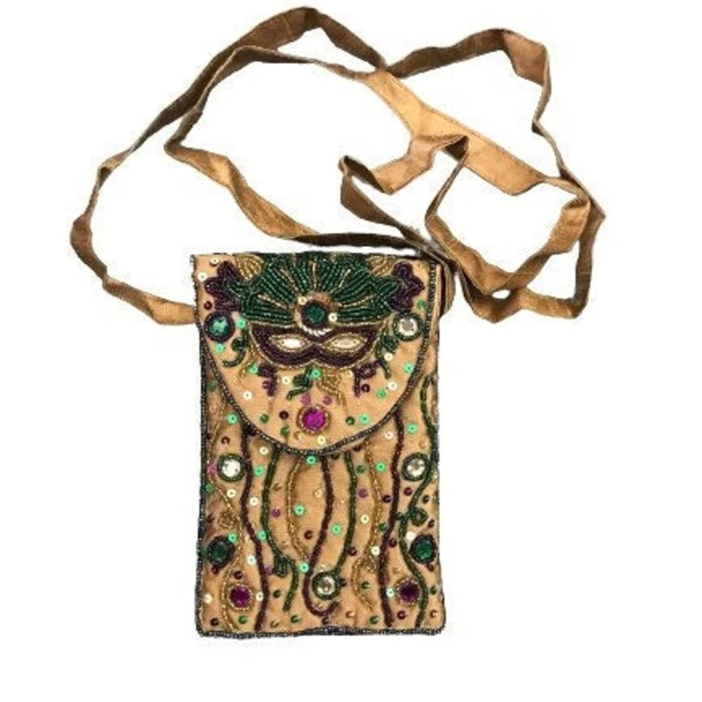 Mardi Gras Gold Beaded Crossbody Bag Purse Accessory